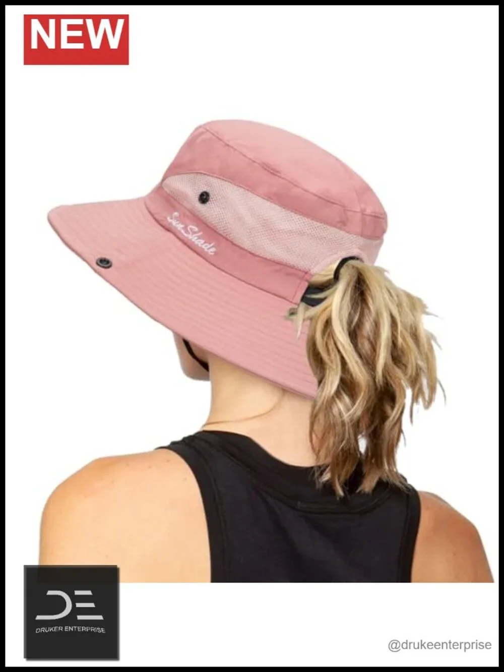 Foldable Sun Hat with Ponytail Hole Mesh Wide Brim Beach Fishing Hat